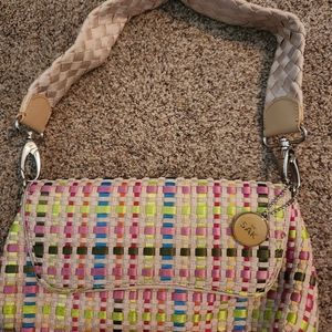 The Sak Small Multicolor Pastel Basket Weave Clutch Shoulder Bag Purse